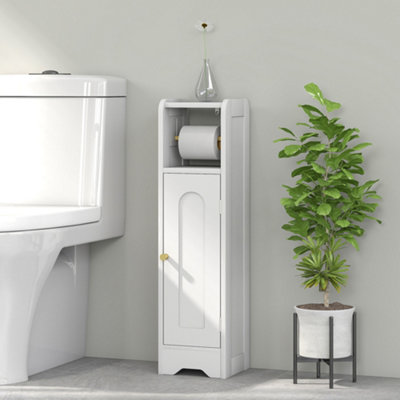 Homcom Unisex White Toilet Roll Holder Slim Bathroom Cabinet With Adjustable Shelf Small - Image 12