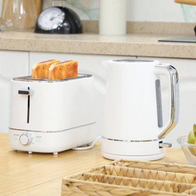 Homcom White 3000W Fast Boil Electric Kettle And 2 Slice Toaster Set, 1.7L