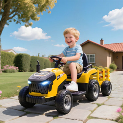 Aiyaplay Ride On Tractor And Trailer12V Electric Ride On TractorYellow from B&Q