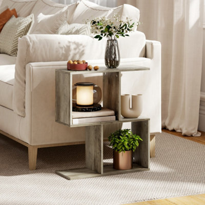 B&Q -  Side TableNarrow End Table With Storage ShelvesGrey