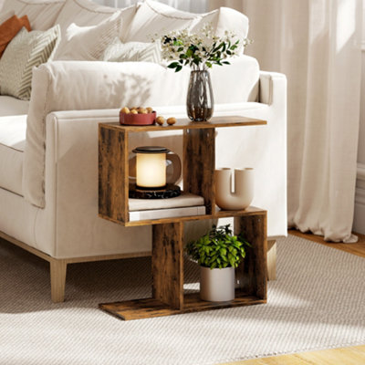 Homcom Brown Side Table, Narrow End Table With Storage Shelves, Rustic Small