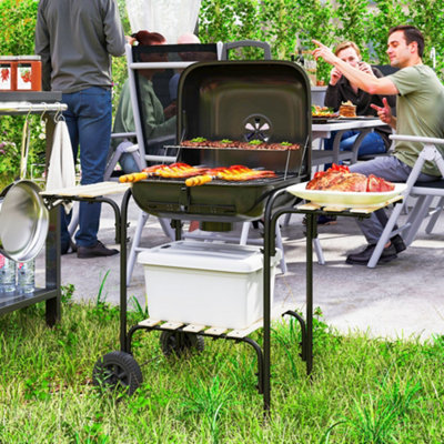 Outsunny Black Charcoal Barbecue Grill Portable Bbq With Lockable Lid, Vent,