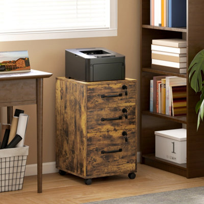 B&Q -  3 Drawer File Cabinet Rolling Filing Cabinet For A4 And Letter Brown