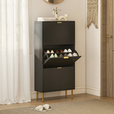 Homcom Slim Shoe Storage Cabinet With 3 Flip Drawers For Hallway, Black