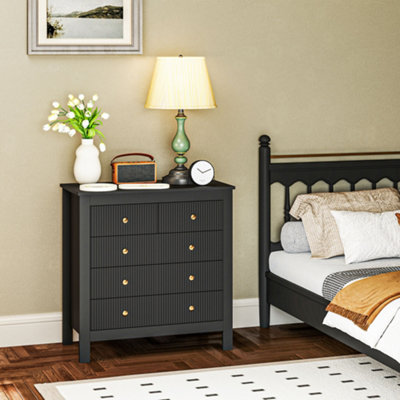Homcom Fluted Bedroom Chest Of Drawers W/ 5 Drawers Gold Tone Handles Black from B&Q
