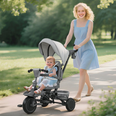 B&Q -  6 In 1 Kids TrikeToddler Tricycle With Parent HandleGrey