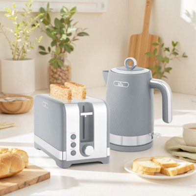 Homcom Grey 3000W Rapid Boil Kettle And Toaster Set With Otter Thermostat, 1.7L