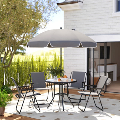 Outsunny 6 Pieces Garden Furniture Set With ParasolFolding ChairsGrey from B&Q