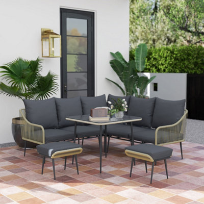 B&Q -  6 Piece Garden Furniture Set Garden Sofa With CushionsLight Grey