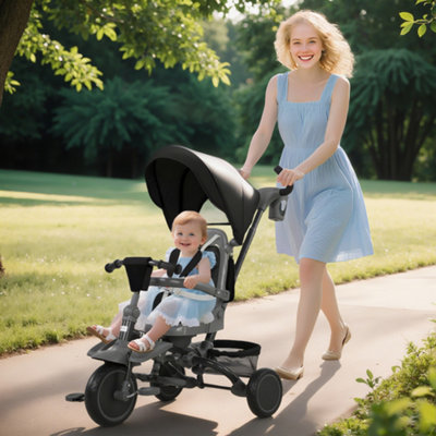Aiyaplay 6 In 1 Kids Trike, Toddler Tricycle With Parent Handle, Black