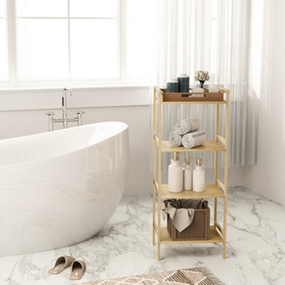 Homcom 4-Tier Bamboo Bathroom Storage Shelf With Adjustable Rack, Natural