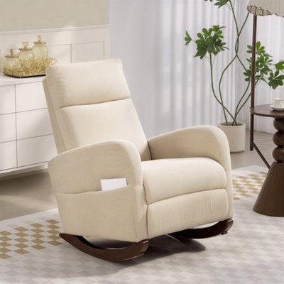Rackhams Beige Modern High Back Corduroy Leisure Rocking Chair For Nursery - Image 5