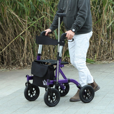 Homcom Purple Rollator Walker With Seat, Backrest, Bag, All-Terrain Wheels In - Image 6