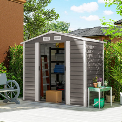 Outsunny 7 X 4Ft Upgraded Metal Shed With Lock, Easy To Assemble, Light/Grey