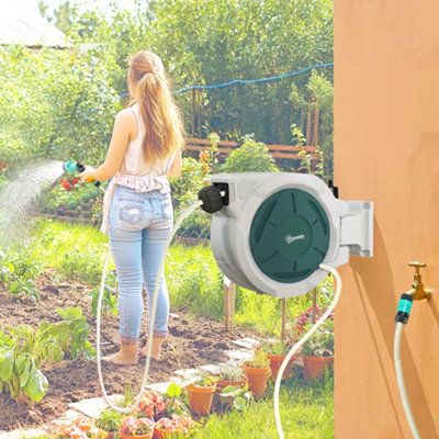 B&Q -  Retractable 30+2M Garden Hose Reel Wall Mounted With LockGrey