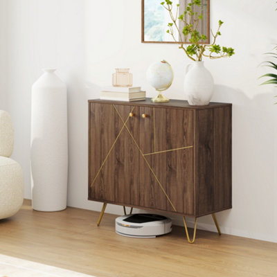 Homcom Sideboard Storage Cabinet With Luxurious Steel Lines Steel Legs Brown from B&Q