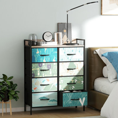 Homcom Blue 8-Drawer Chest Of Drawers, Fabric Dresser With Open Shelf,