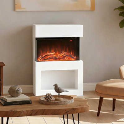 Homcom White 1000W/2000W Electric Fire And Mantel With Remote & Timer, Small