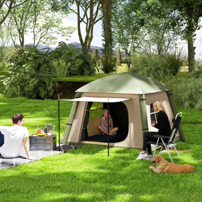 Outsunny Inflatable Camping Tent, Easy Setup 2 Man Tent, Brown