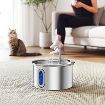 Pawhut 2.5L Cat Water Fountain For Drinking Stainless Steel Ultra-Silent from B&Q
