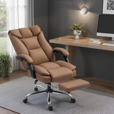 Homcom Pet-Friendly Leather Recliner Computer Chair With FootrestBrown from B&Q