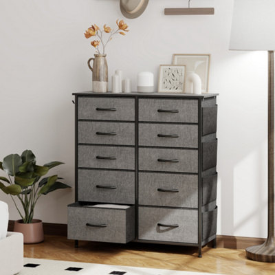 Homcom Fabric Chest Of Drawers, 10 Drawer Dresser For Bedroom, Charcoal Grey