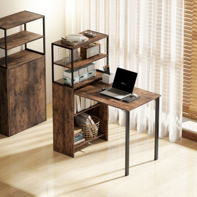 Homcom Brown Foldable Computer Desk, Office Desk For Spaces, Rustic Small