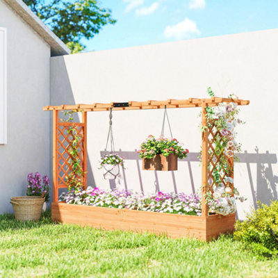 Rackhams Raised Bed For Garden With Trellis, 200 X 44 X 113.5 Cm, Natural - Image 4