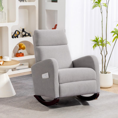 Homcom Grey Modern High Back Corduroy Leisure Rocking Chair For Nursery,
