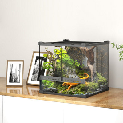 PawHut Black Glass Terrarium with Stone Background - Large - Image 3