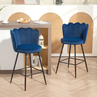 B&Q -  Set Of 2 Barstools With Petal Backrest For Kitchen Island Dark Blue