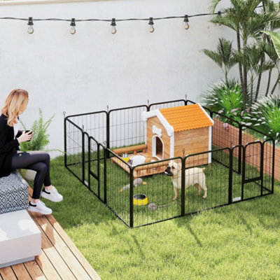 B&Q -  Steel Dog Pen12-Panel Puppy Pen For Small Dogs60Cm HighBlack