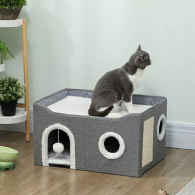 B&Q -  Cat Cave With Fluffy Ball And Scratch Pad For Indoor Pets