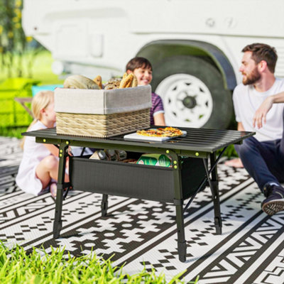B&Q -  Folding Camping Table W/ Adjustable HeightStorage BasketBlack