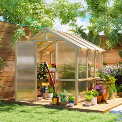 Outsunny 6.6 X 6Ft Wooden Polycarbonate Greenhouse With Lockable DoorBrown from B&Q