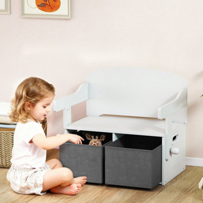 Rackhams White 3 In 1 Kids Storage Bench, Toddler Table And Chair Set, - Image 5