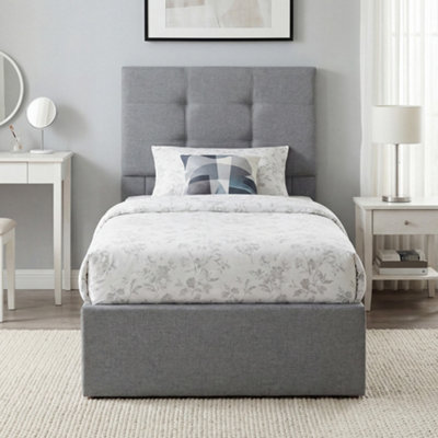 HOMCOM Ottoman Bed Frame - 3ft Single - Grey - Linen/Metal - Image 8