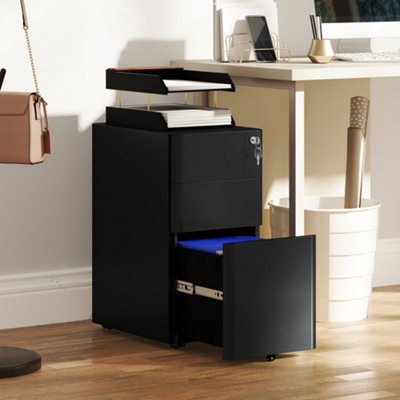 Viokef Vinsetto Steel Filing Cabinet With Lock And Wheels For Home Office, Black