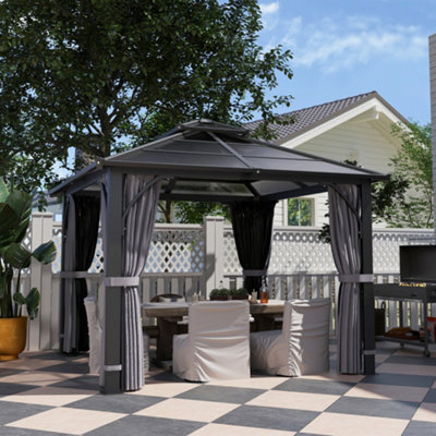 Outsunny 3X3(M) Hardtop Gazebo With Polycarbonate Roof & SidesGrey from B&Q