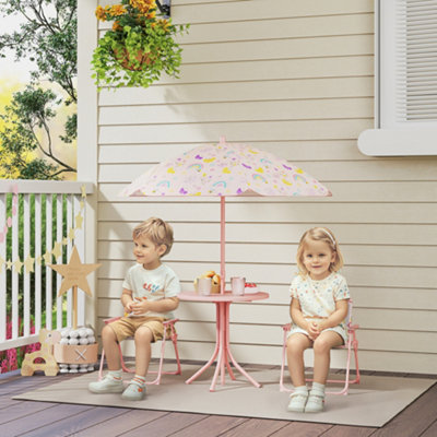 B&Q -  Kids Garden Table And Chair SetOutdoor Patio Set W/ ParasolPink