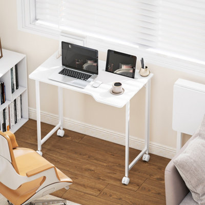Homcom Small Writing Desk With WheelsFolding Study TableWhite from B&Q