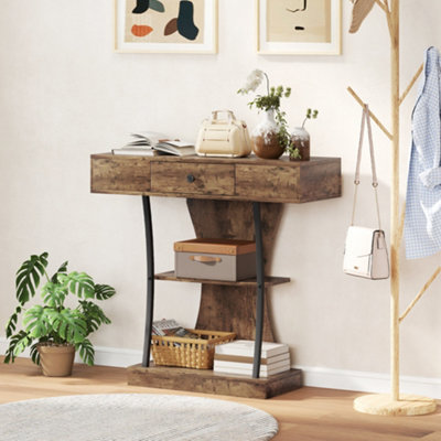 HOMCOM Console Table Hallway Table with Storage Shelves, Rustic Brown - Image 11