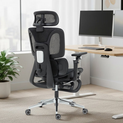 Homcom Ergonomic Office Chair, Mesh Desk Chair With Lumbar Support, Footrest