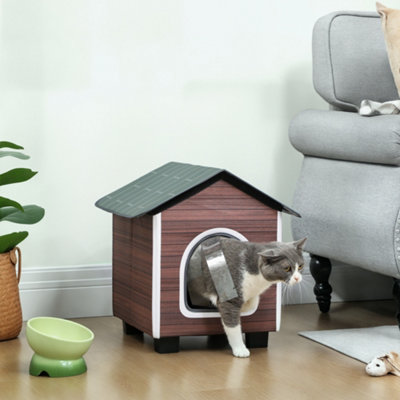 B&Q -  Outdoor Cat House With Elevated BaseCushionRed-Brown