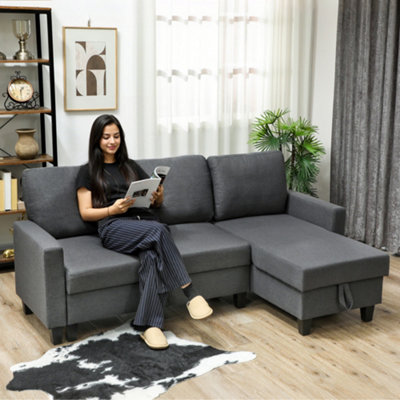 Homcom Grey Fold-Out Convertible Sofa Bed With Removable Covers, Charcoal