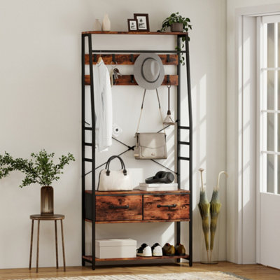 Rackhams Brown Coat Rack With Shoe Storage, Bench And 10 Hooks - Rustic - Image 7