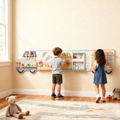 B&Q -  Wooden Busy Board5 In 1 Wall Panel Sensory Toy For Kids