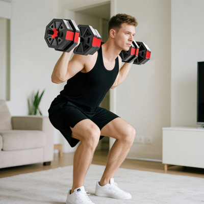 B&Q -  6-In-1 Adjustable Weight Dumbbells Set20Kg Free Weights SetRed