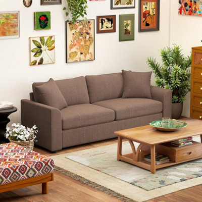 Homcom 212 Cm Upholstered Jumbo Cord Sofa Couch With Spring Cushion, Coffee