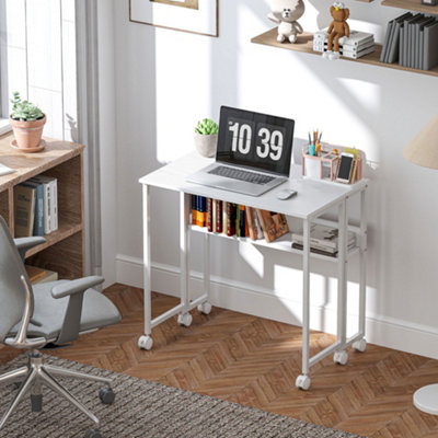 Homcom White 80 Cm Foldable Computer Desk On Wheels For Spaces Small B&Q